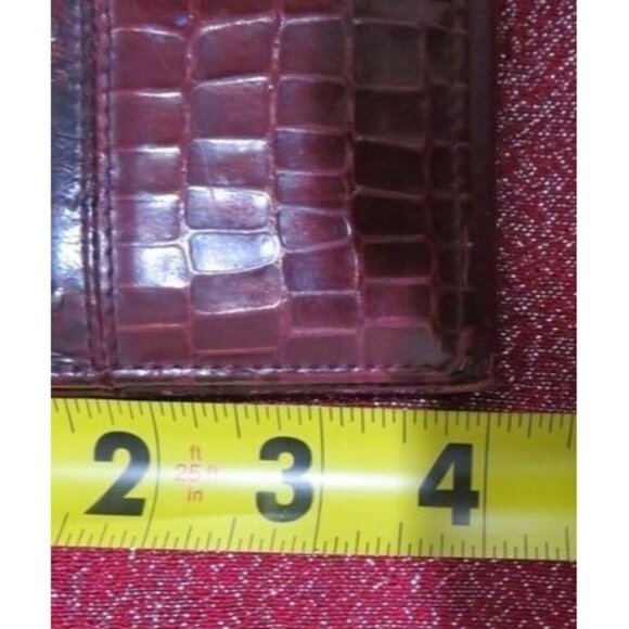 Givenchy Vintage Burgundy Ostrich Croc Embossed Leather Trifold Wallet coin case - Picture 11 of 14